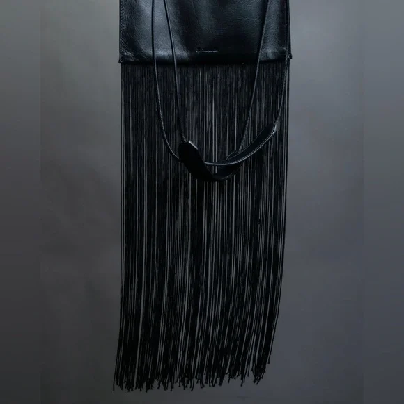 Jil Sander Designer Black Leather Tassle Fringe Unique Smooth Bag Handbag Should - Picture 7 of 16